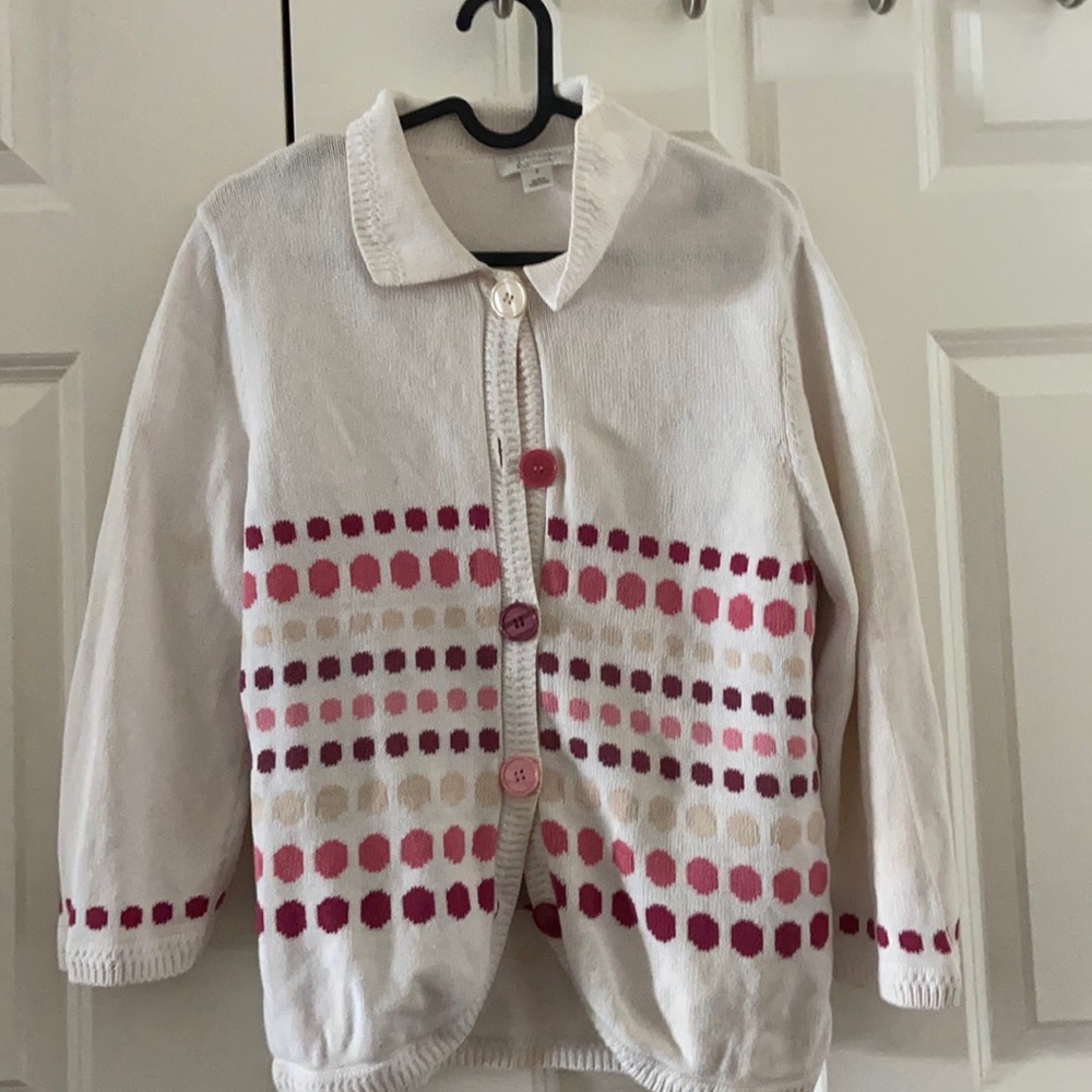 christopher banks cute white and pink sweater cardigan
